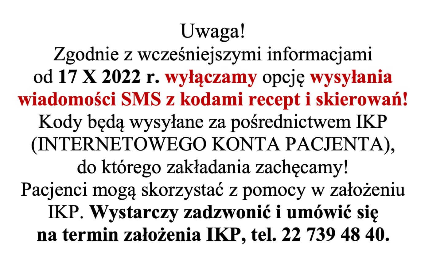 Kody recept i skierowań tylko poprzez IKP!