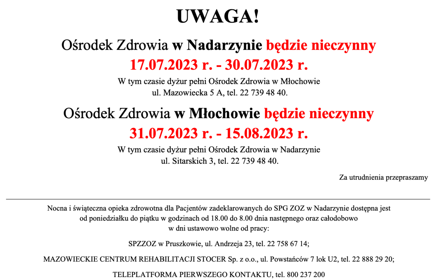 Przerwy wakacyjne